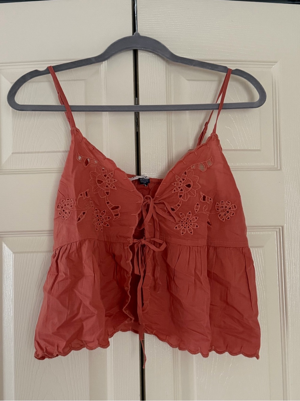 American Eagle Outfitters Coral Eyelet Tie-Front Cami